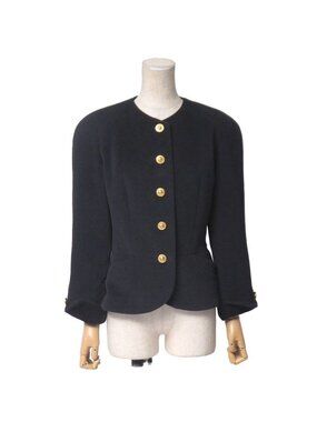 Dior Vintage Collarless Jacket 9 CD Button Angora Blend Wool